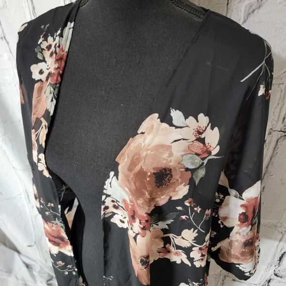 Vision Womens Large Flowy Open Front Side Slit Kimono Cardigan Boho Bohemian - Picture 4 of 9